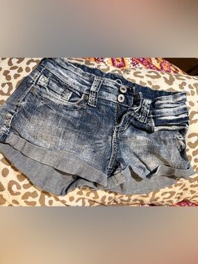 Vanity Washed Blue Denim Jean Shorts